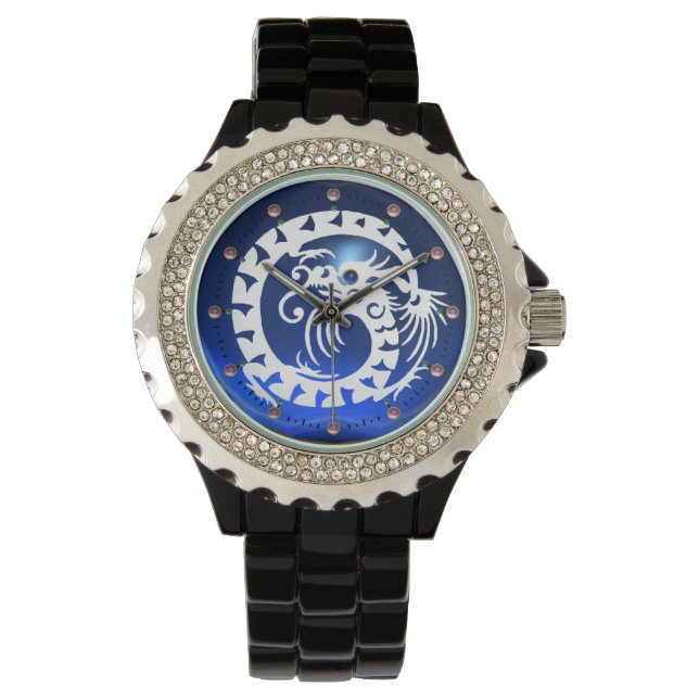 Montre DRAGON DE NAKE BLANC Noir, Sappire Bleu, Gemmes Ro (devant)