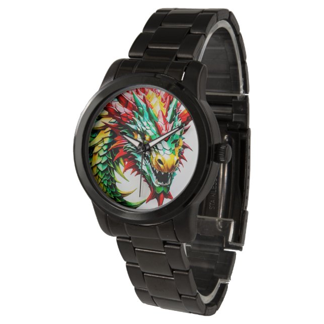 Montre Dragon de respiration par feu vert et rouge (Incliné)