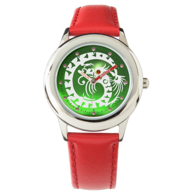 Montre DRAGON DE SERPINS BLANCS DANS EMERALD GREEN Red Pi (devant)