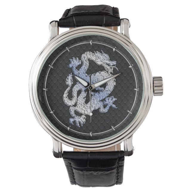 Montre Dragon de style Chrome dans Peau de serpent noir I (devant)