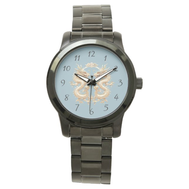 Montre Dragon d'or bleu moderne (devant)