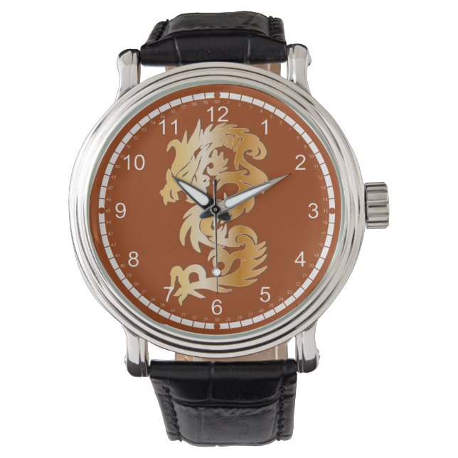 Montre Dragon d'or en rouge (devant)