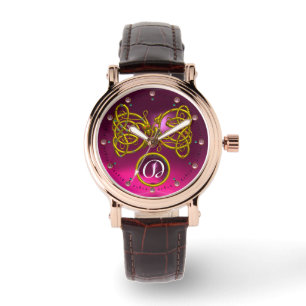 MONTRE DRAGON LOVE/ GOLD CELTIC KNOTS MONOGRAMME EN PIERR