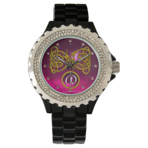 MONTRE DRAGON LOVE/ GOLD CELTIC KNOTS MONOGRAMME EN PIERR