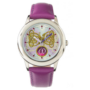 MONTRE DRAGON LOVE/ GOLD CELTIC KNOTS MONOGRAMME EN PIERR