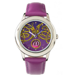 MONTRE DRAGON LOVE/ GOLD CELTIC KNOTS MONOGRAMME EN PIERR