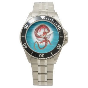 Montre Dragon Lune Rouge Fantastique Artistique