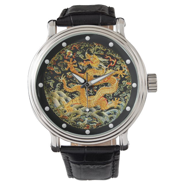 Montre Dragon or chinois Qing dynastie broderie (devant)