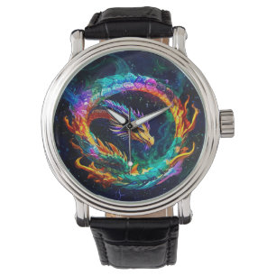 Montre Dragon Ouroboros Art Symbolique Vibrant