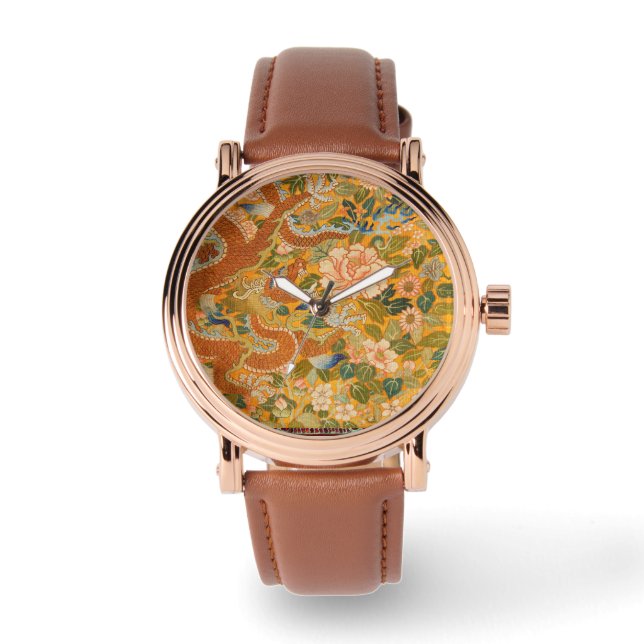 Montre DRAGON PARMI LES PÉONIES, FLEURS, Floral FEUILLE V (Recto)