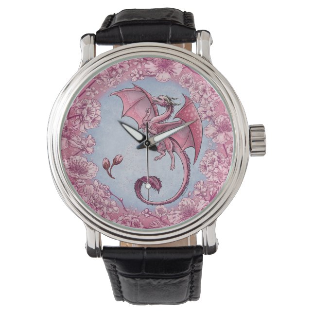 Montre Dragon rose du printemps Nature Imaginaire Art (devant)