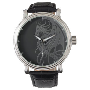 Montre Dragon tribal de vol - gris sur le noir