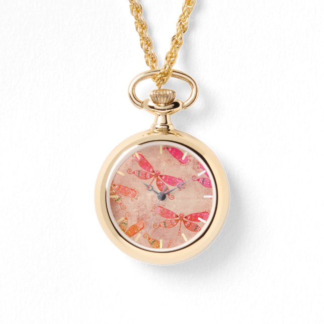 Montre Dragonflies Boho en rose (Recto)