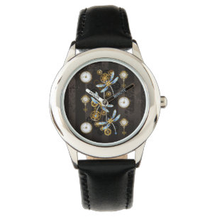 Montre Dragonflies de Steampunk sur arrière - plan rayé b