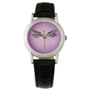 Montre Dragonfly - argent, or, violet et noir
