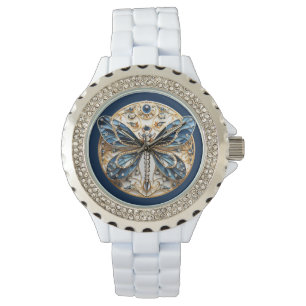Montre Dragonfly Blue White Black Gold Diamond Sapphire