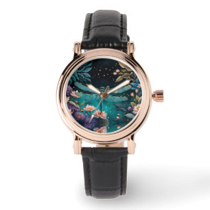 Montre Dragonfly dans un jardin fleuri la nuit