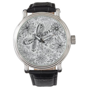 Montre Dragonfly et doodle de fleurs