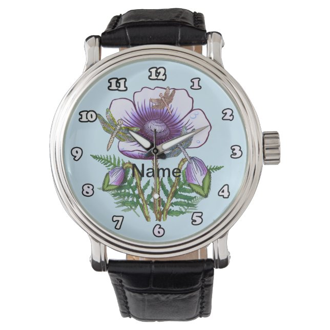 Montre Dragonfly Purple Poppy Watch (devant)