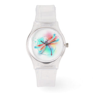 Montre Dragonfly rouge sur l'arrière - plan aquarelle