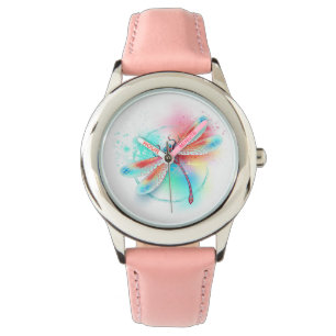 Montre Dragonfly rouge sur l'arrière - plan aquarelle