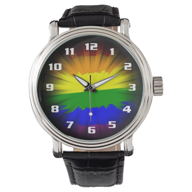 Montre Dramatique et beau drapeau arc-en-ciel Sunburst (devant)