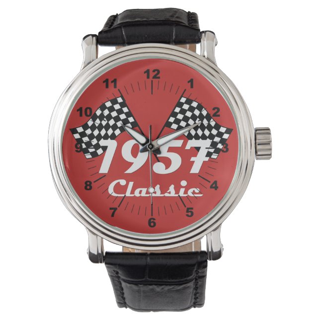 Montre Drapeau à damier noir et blanc classique Rétro 195 (devant)
