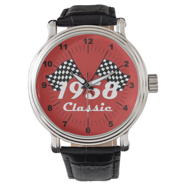 Montre Drapeau à damier noir et blanc rétro 1958 (devant)