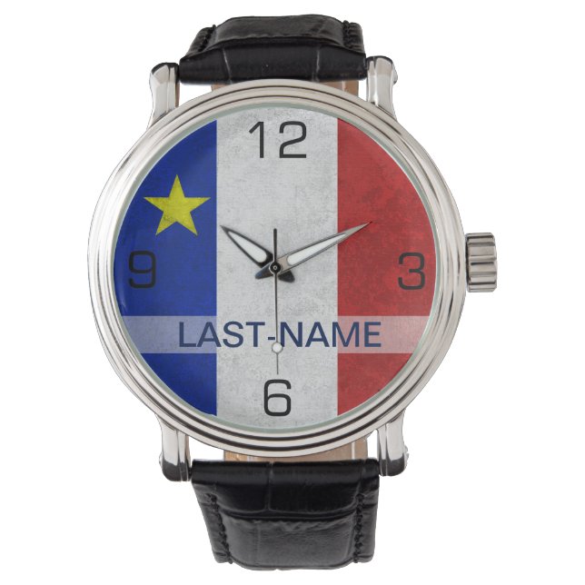 Montre Drapeau Acadien Nom de famille Grunge désorganisé  (devant)