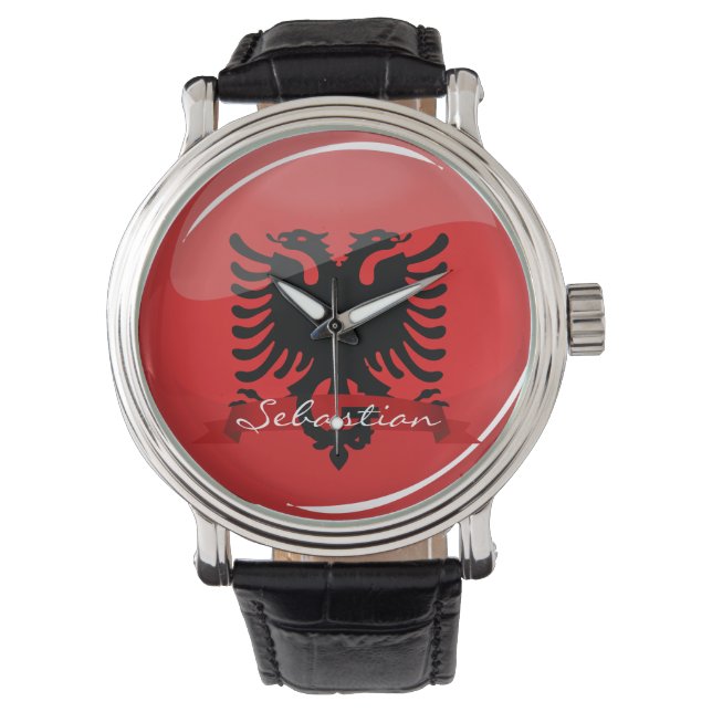 Montre Drapeau albanais rond brillant (devant)