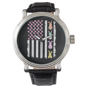 Montre Drapeau américain avec lapin pour le jour de Pâque
