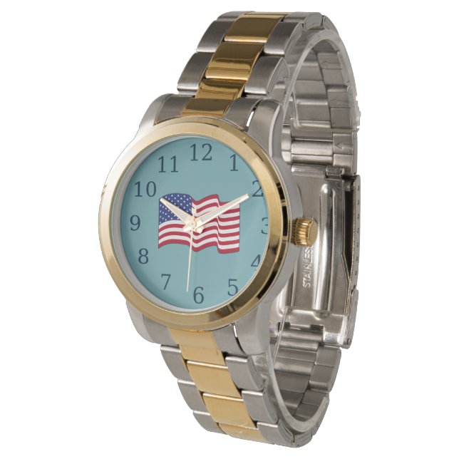 Montre Drapeau Américain Bleu Clair (Incliné)