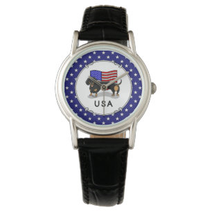 Montre Drapeau américain Dachshund - (noir & bronzé)