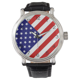 Montre Drapeau américain noir chiffres wacn