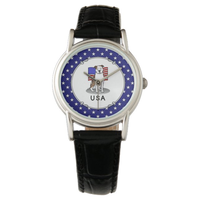 Montre Drapeau américain Taureau (lb brindle blanc 3) (devant)