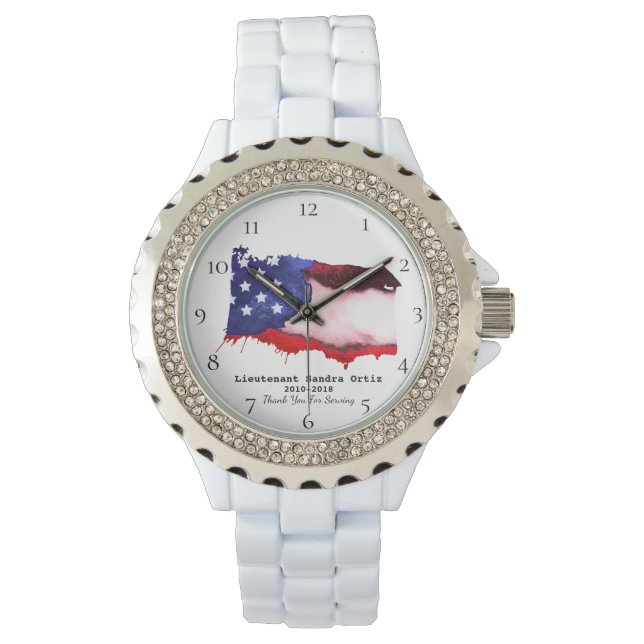 Montre *~* Drapeau américain Vétéran militaire Rouge Blan (devant)