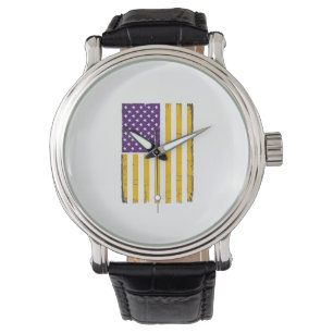 Montre Drapeau américain violet et or en détresse Vecteur