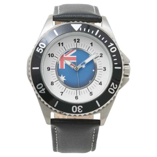 Montre Drapeau Australie Hommes bracelet en cuir noir (devant)