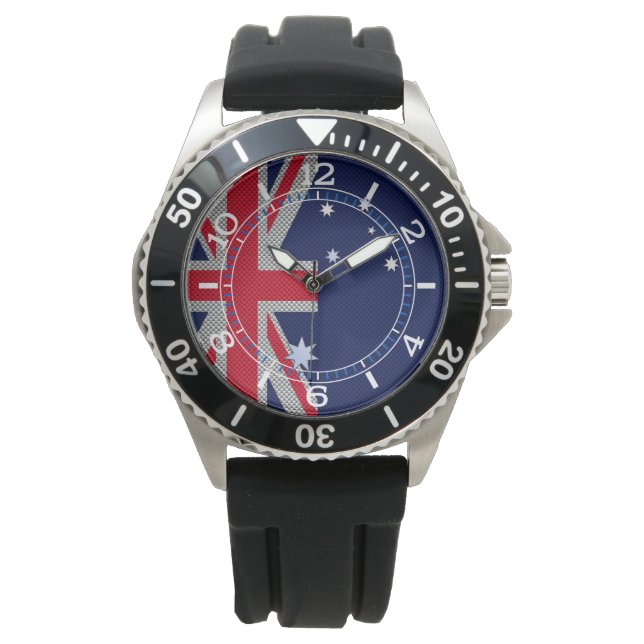 Montre Drapeau Australien Design Carbon Chrome Style Dial (devant)
