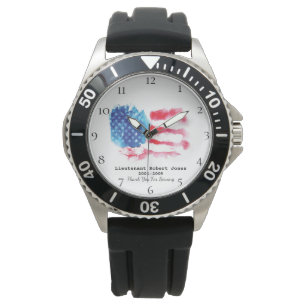 Montre Drapeau blanc rouge des USA de bleu de vétéran