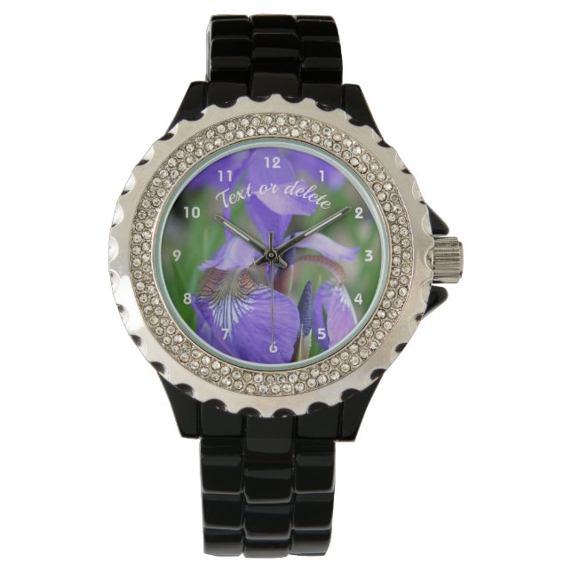 Montre Drapeau bleu sauvage Fleur Iris Personnalisé (devant)