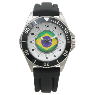 Montre Drapeau Brésil mâle noir bracelet en caoutchouc