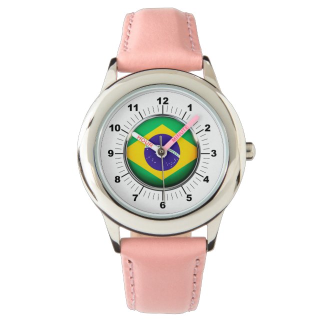 Montre Drapeau brésilien ajustable pour enfant Coeurs ros (devant)