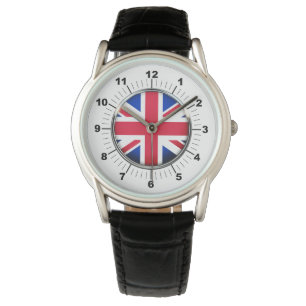 Montre Drapeau britannique noir bracelet en cuir pour hom