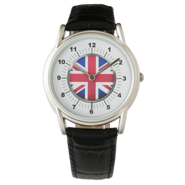 Montre Drapeau britannique noir bracelet en cuir pour hom (devant)