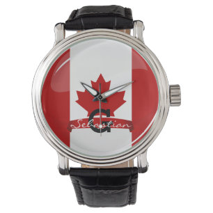 Montre Drapeau canadien rond brillant