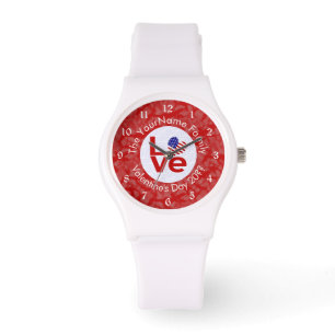 Montre Drapeau cardiaque USA Red LOVE Wrist