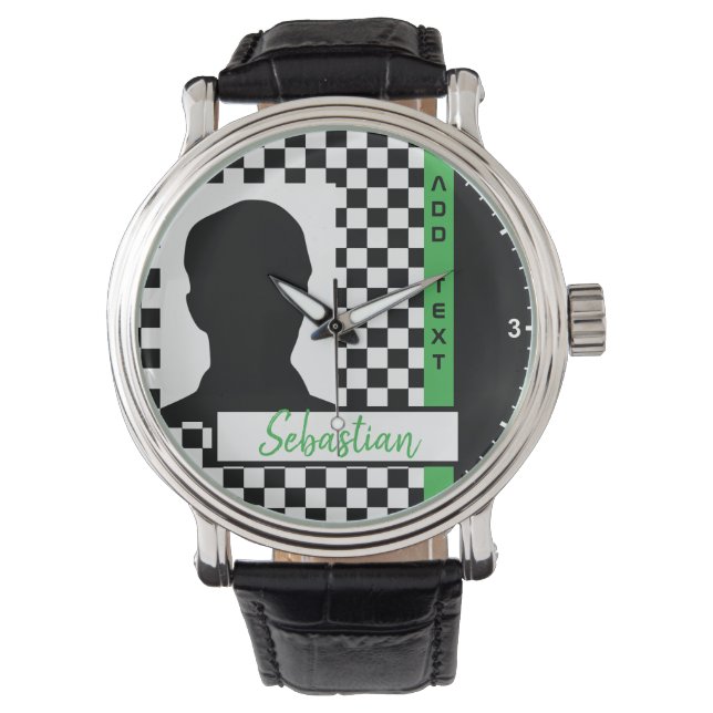 Montre Drapeau de course en damier Ligne verte Course pho (devant)