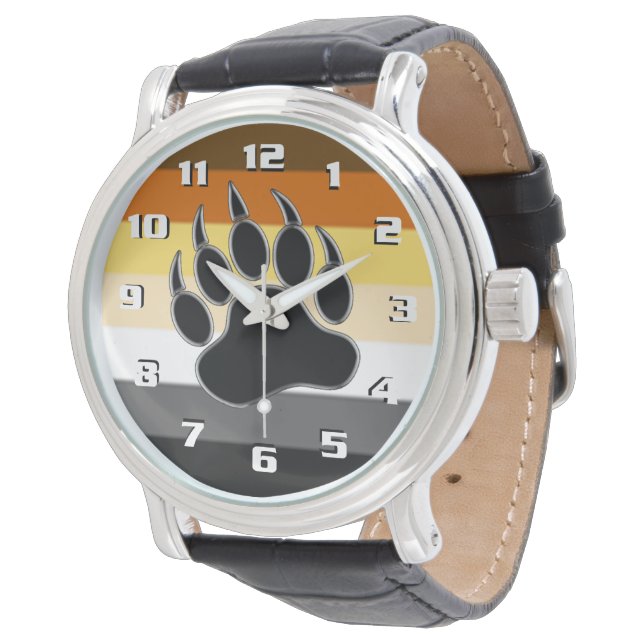 Montre Drapeau de fierté de l'ours gay cool Patte d'ours (Incliné)