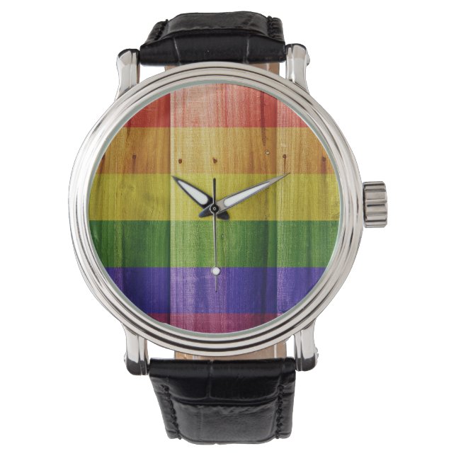 Montre Drapeau de la fierté arc-en-ciel en bois (devant)